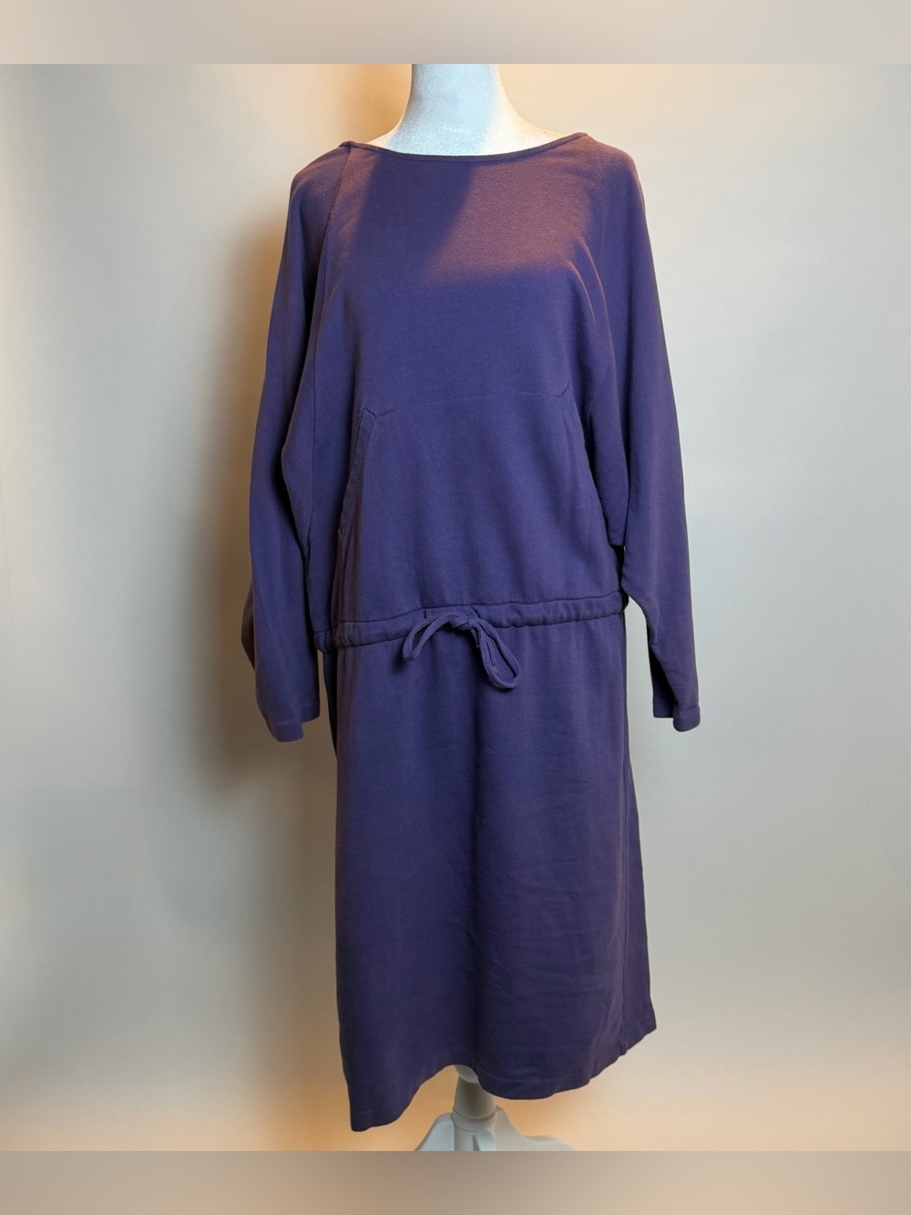 Vintage Dior Purple Long Sleeve Midi Dress with Drawstring Waist